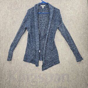 Love By Design Womens Marled Open-Front Sweater Blue XS Lightweight Cotton Blend